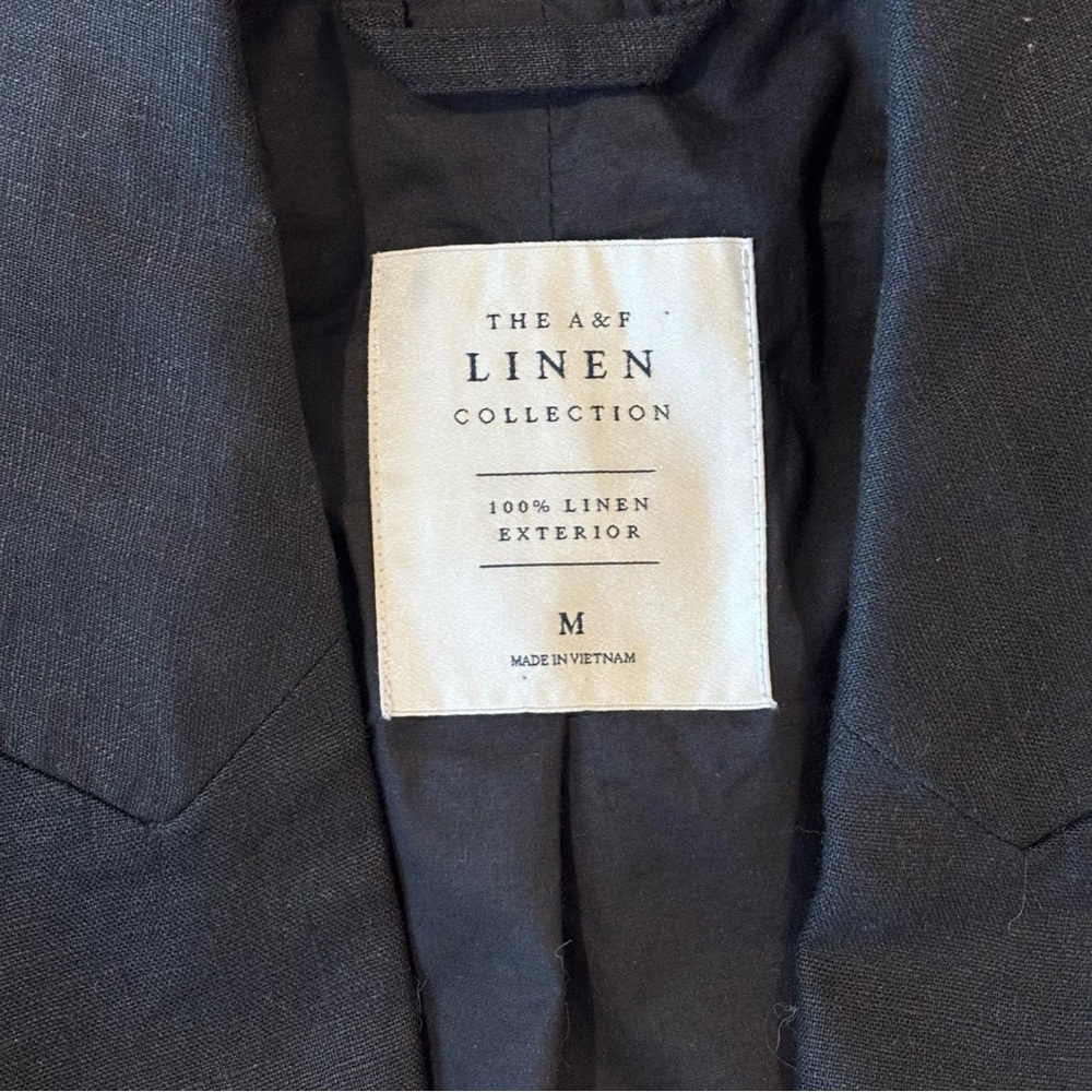 Abercrombie & Fitch Black Cropped Linen Blazer, Size M, Career, Shoulder Pads - Picture 5 of 11